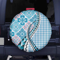 Aloha Vintage Palaka Floral Hawaiian Quilt Spare Tire Cover Uliuli Motif LT9 No hole Blue - Polynesian Pride