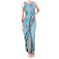 Aloha Vintage Palaka Floral Hawaiian Quilt Tank Maxi Dress Uliuli Motif LT9 Women Blue - Polynesian Pride
