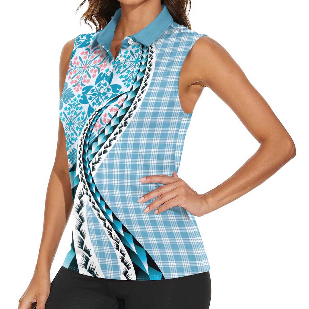 Aloha Vintage Palaka Floral Hawaiian Quilt Women Sleeveless Polo Shirt Uliuli Motif LT9 - Polynesian Pride