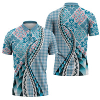 Aloha Vintage Palaka Floral Hawaiian Quilt Zipper Polo Shirt Uliuli Motif LT9 - Polynesian Pride