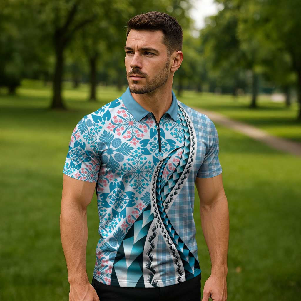 Aloha Vintage Palaka Floral Hawaiian Quilt Zipper Polo Shirt Uliuli Motif LT9 - Polynesian Pride