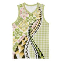 Aloha Vintage Palaka Floral Hawaiian Quilt Basketball Jersey Omaomao Motif LT9 Unisex Lime - Polynesian Pride
