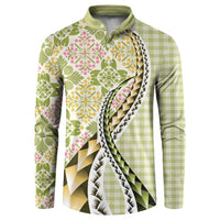 Aloha Vintage Palaka Floral Hawaiian Quilt Button Sweatshirt Omaomao Motif LT9 Lime - Polynesian Pride