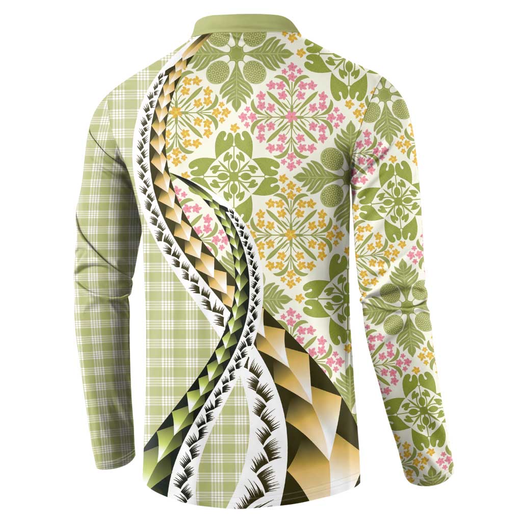 Aloha Vintage Palaka Floral Hawaiian Quilt Button Sweatshirt Omaomao Motif LT9 - Polynesian Pride
