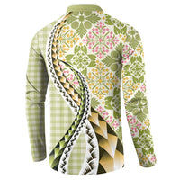 Aloha Vintage Palaka Floral Hawaiian Quilt Button Sweatshirt Omaomao Motif LT9 - Polynesian Pride