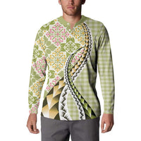 Aloha Vintage Palaka Floral Hawaiian Quilt Button Sweatshirt Omaomao Motif LT9 - Polynesian Pride