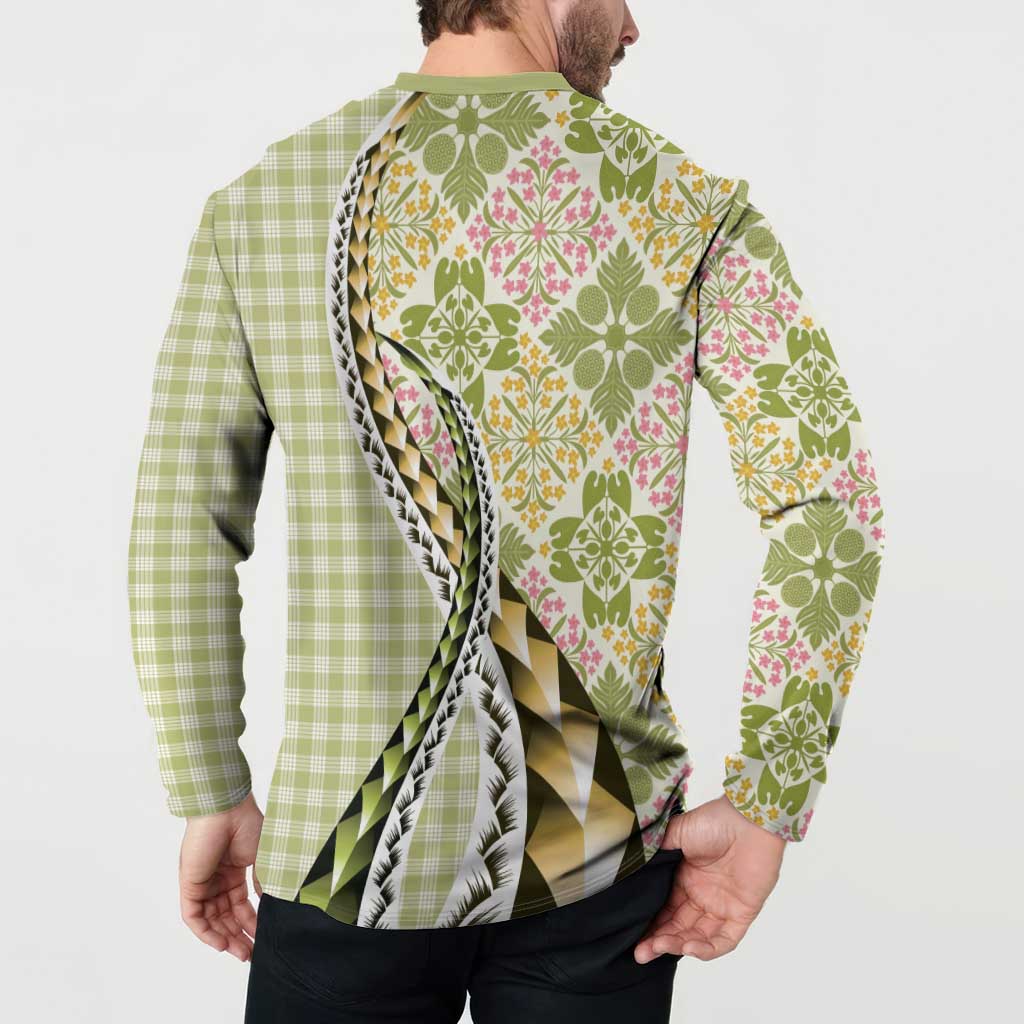 Aloha Vintage Palaka Floral Hawaiian Quilt Button Sweatshirt Omaomao Motif LT9 - Polynesian Pride