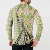 Aloha Vintage Palaka Floral Hawaiian Quilt Button Sweatshirt Omaomao Motif LT9 - Polynesian Pride
