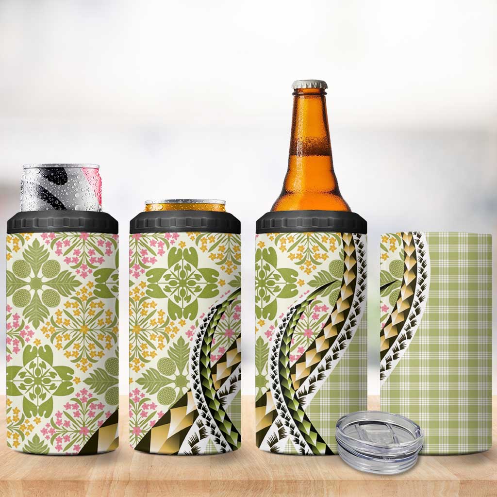 Aloha Vintage Palaka Floral Hawaiian Quilt 4 in 1 Can Cooler Tumbler Omaomao Motif LT9 - Polynesian Pride