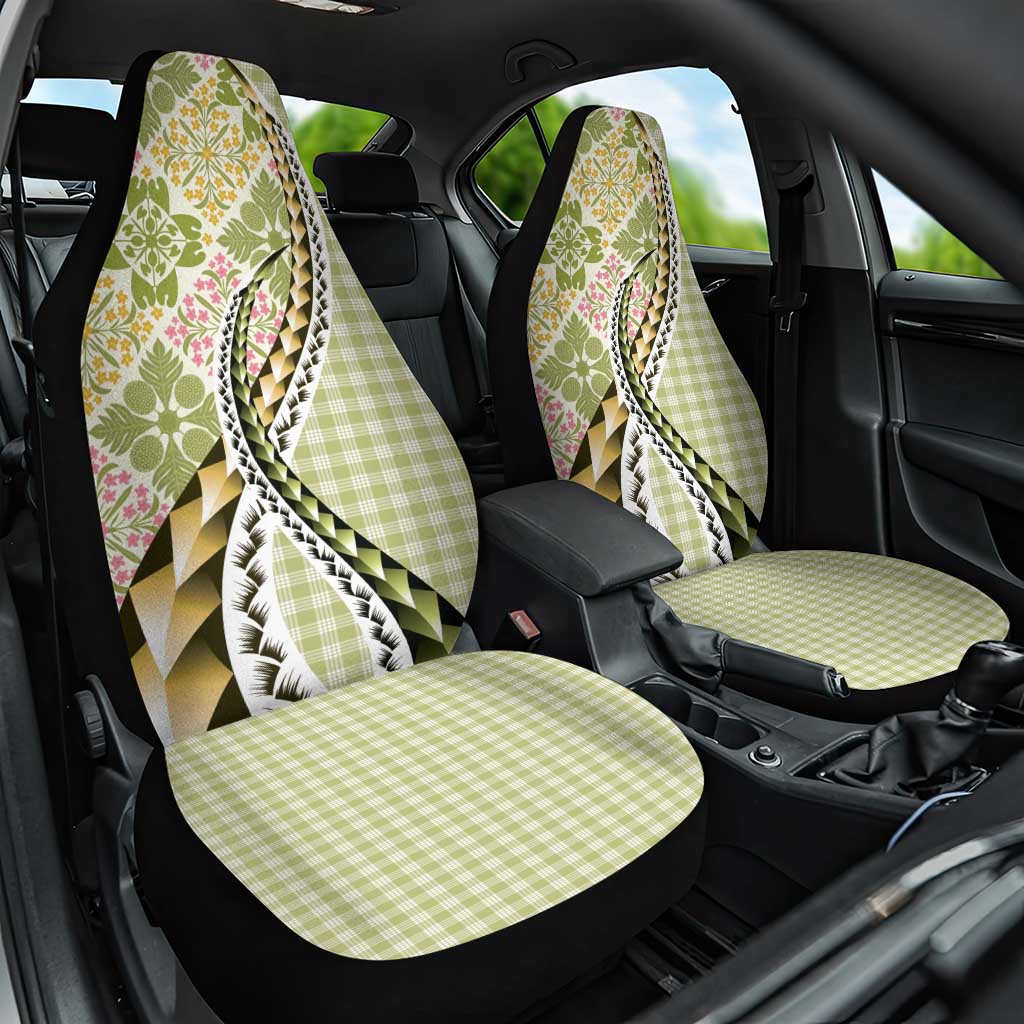 Aloha Vintage Palaka Floral Hawaiian Quilt Car Seat Cover Omaomao Motif LT9 One Size Lime - Polynesian Pride