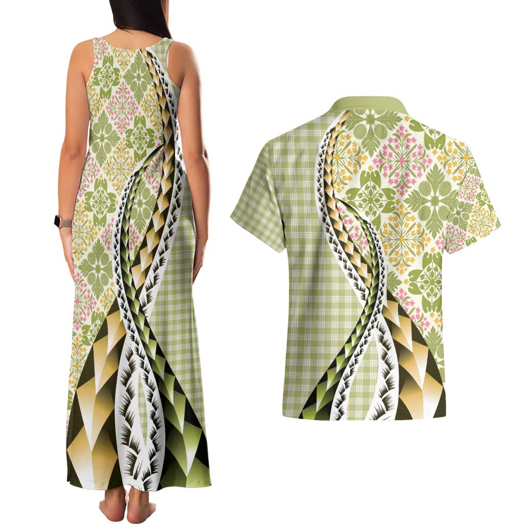 Aloha Vintage Palaka Floral Hawaiian Quilt Couples Matching Tank Maxi Dress and Hawaiian Shirt Omaomao Motif LT9 - Polynesian Pride