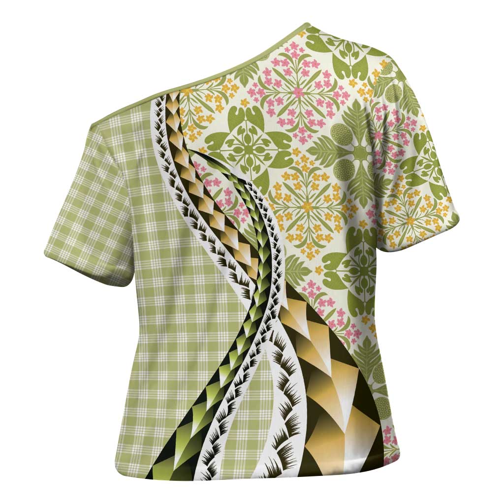Aloha Vintage Palaka Floral Hawaiian Quilt Cross Shoulder Shirt Omaomao Motif LT9 - Polynesian Pride