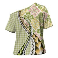 Aloha Vintage Palaka Floral Hawaiian Quilt Cross Shoulder Shirt Omaomao Motif LT9 - Polynesian Pride
