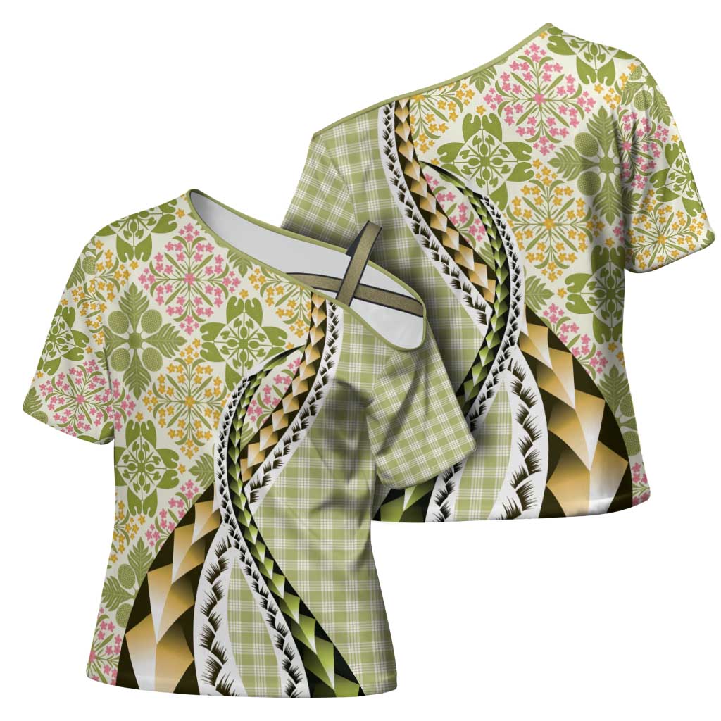 Aloha Vintage Palaka Floral Hawaiian Quilt Cross Shoulder Shirt Omaomao Motif LT9 - Polynesian Pride