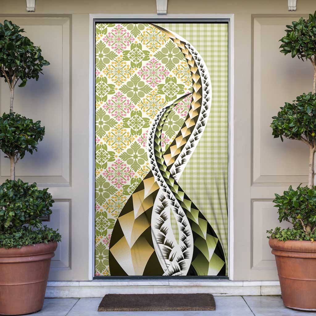 Aloha Vintage Palaka Floral Hawaiian Quilt Door Cover Omaomao Motif LT9 Lime - Polynesian Pride