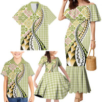 Aloha Vintage Palaka Floral Hawaiian Quilt Family Matching Mermaid Dress and Hawaiian Shirt Omaomao Motif LT9 - Polynesian Pride