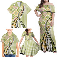 Aloha Vintage Palaka Floral Hawaiian Quilt Family Matching Off Shoulder Maxi Dress and Hawaiian Shirt Omaomao Motif LT9 - Polynesian Pride