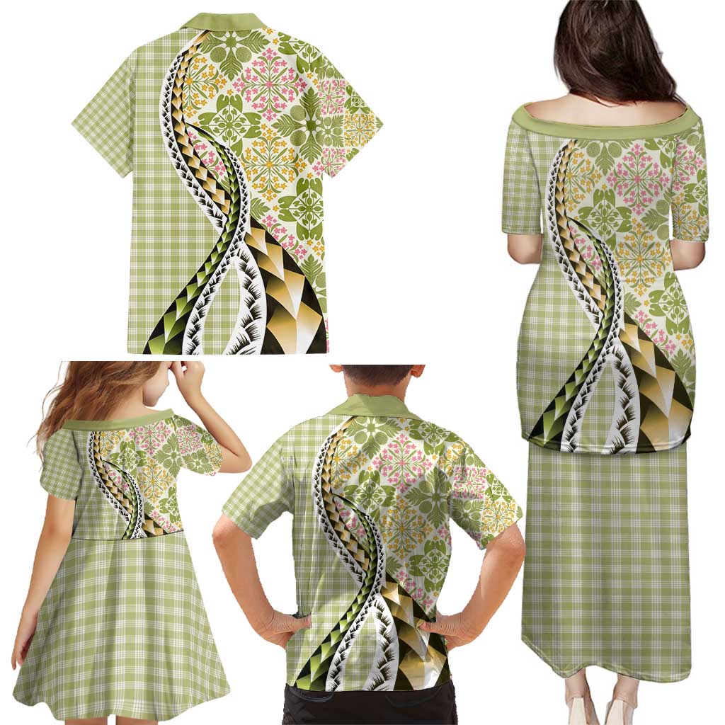Aloha Vintage Palaka Floral Hawaiian Quilt Family Matching Puletasi and Hawaiian Shirt Omaomao Motif LT9 - Polynesian Pride