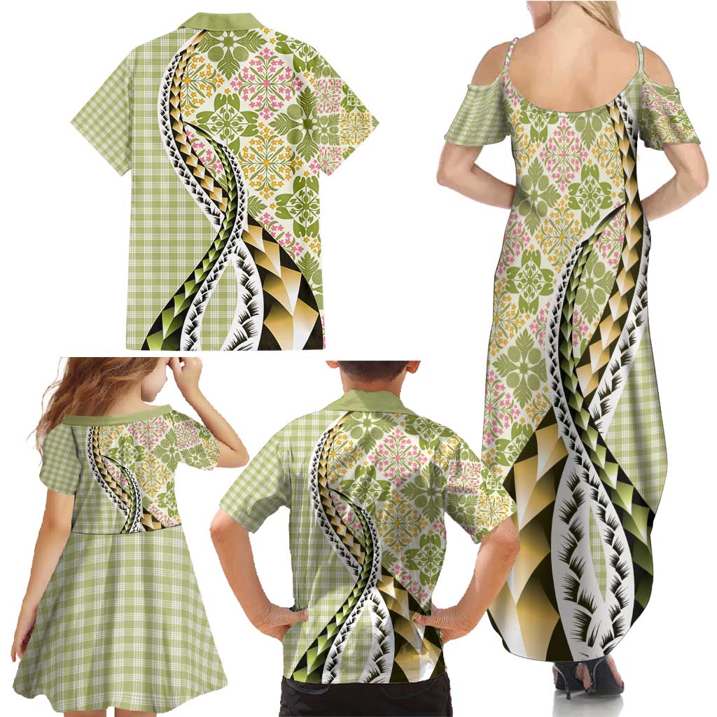 Aloha Vintage Palaka Floral Hawaiian Quilt Family Matching Summer Maxi Dress and Hawaiian Shirt Omaomao Motif LT9 - Polynesian Pride