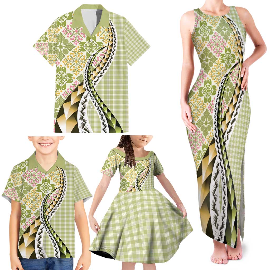 Aloha Vintage Palaka Floral Hawaiian Quilt Family Matching Tank Maxi Dress and Hawaiian Shirt Omaomao Motif LT9 - Polynesian Pride