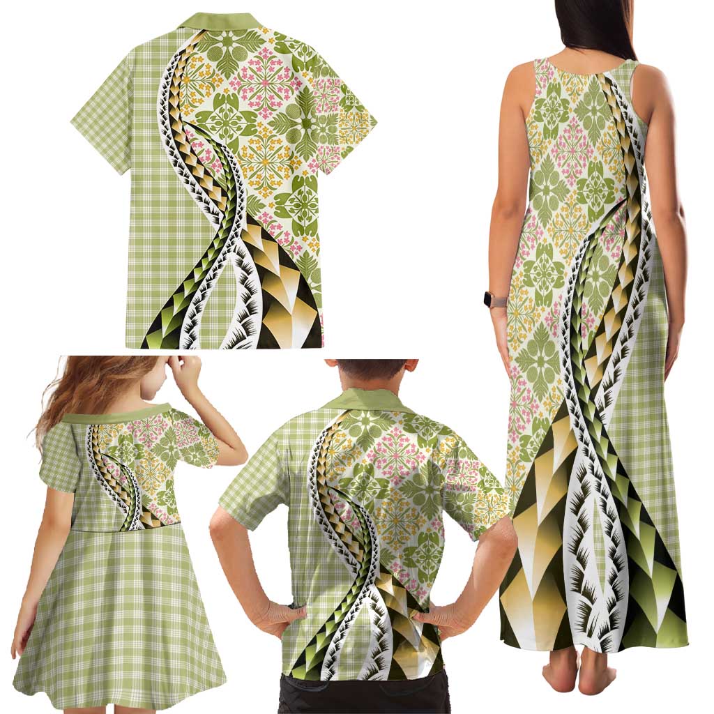 Aloha Vintage Palaka Floral Hawaiian Quilt Family Matching Tank Maxi Dress and Hawaiian Shirt Omaomao Motif LT9 - Polynesian Pride