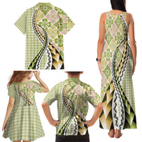 Aloha Vintage Palaka Floral Hawaiian Quilt Family Matching Tank Maxi Dress and Hawaiian Shirt Omaomao Motif LT9 - Polynesian Pride