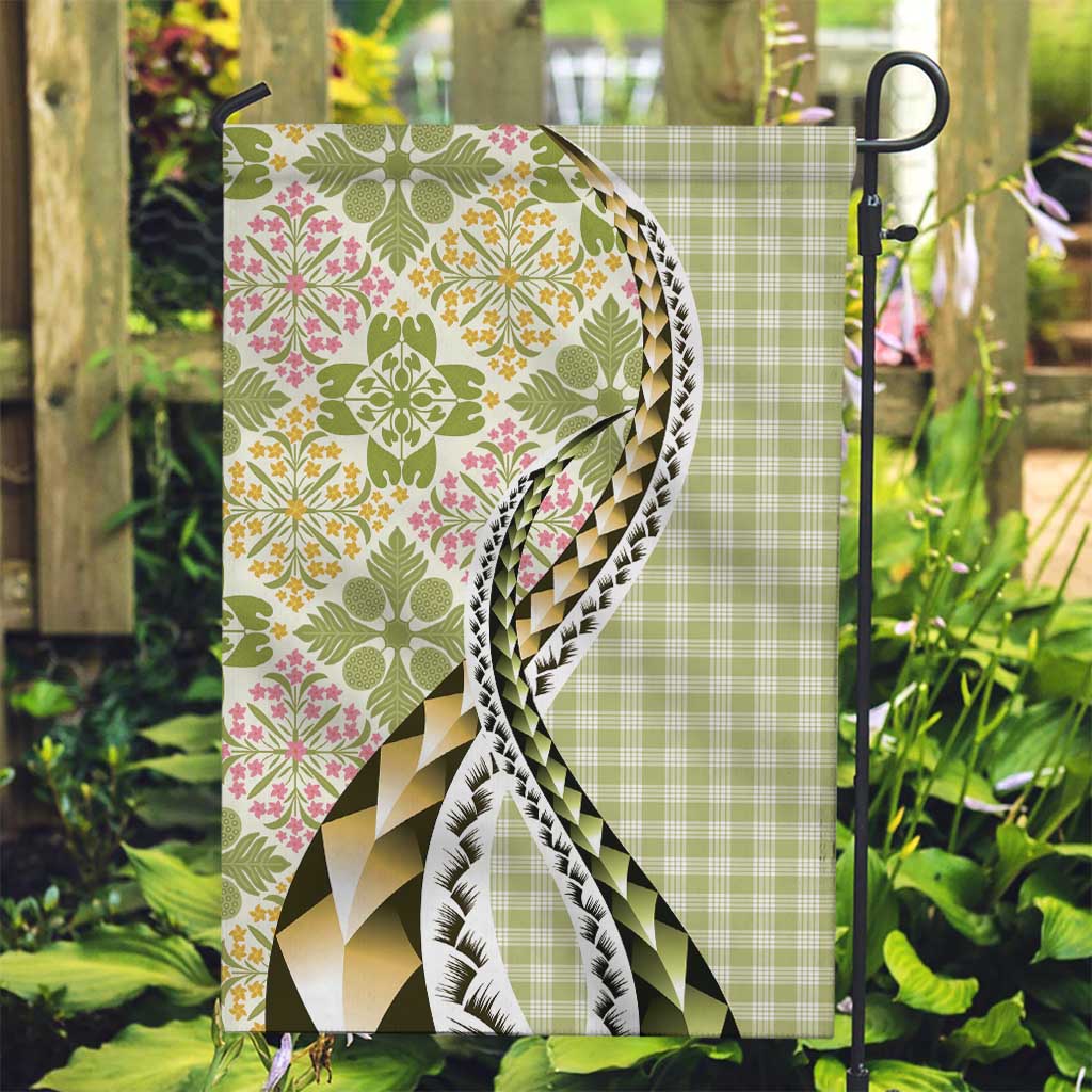 Aloha Vintage Palaka Floral Hawaiian Quilt Garden Flag Omaomao Motif LT9 Garden Flag Lime - Polynesian Pride