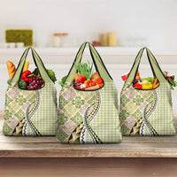Aloha Vintage Palaka Floral Hawaiian Quilt Grocery Bag Omaomao Motif LT9 3-pack One Size Lime - Polynesian Pride