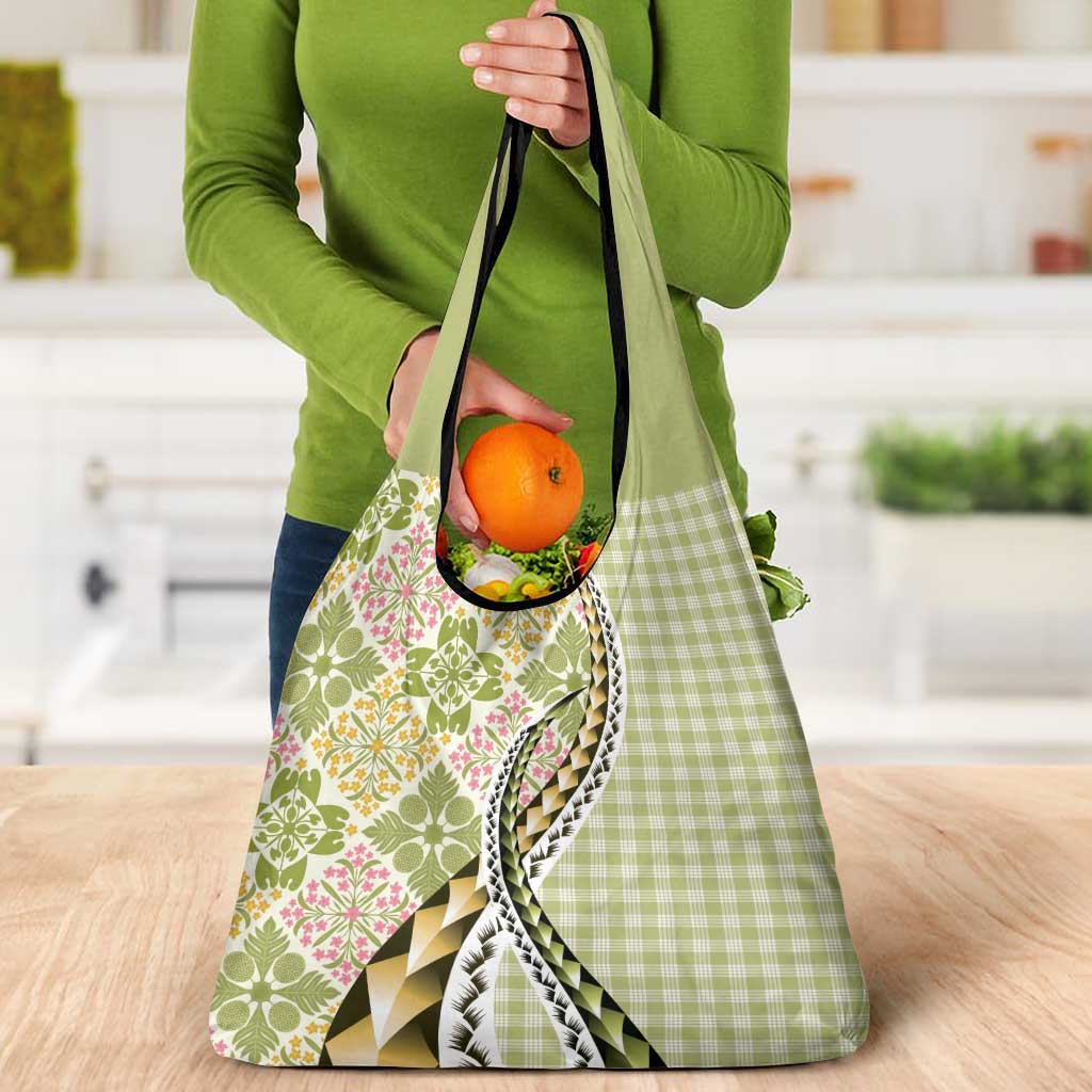 Aloha Vintage Palaka Floral Hawaiian Quilt Grocery Bag Omaomao Motif LT9 - Polynesian Pride
