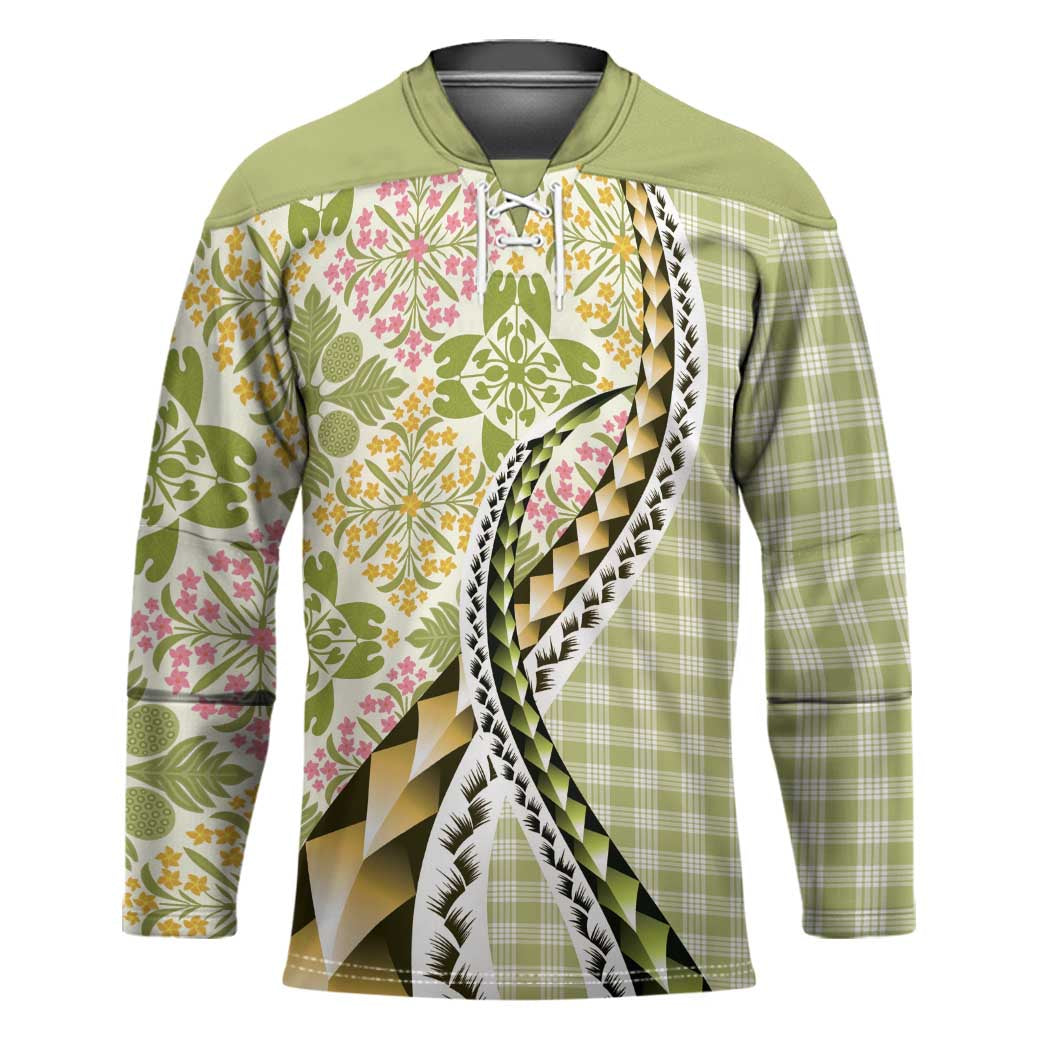 Aloha Vintage Palaka Floral Hawaiian Quilt Hockey Jersey Omaomao Motif - Polynesian Pride