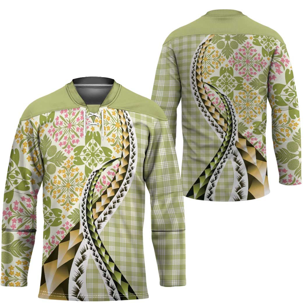 Aloha Vintage Palaka Floral Hawaiian Quilt Hockey Jersey Omaomao Motif LT9 - Polynesian Pride