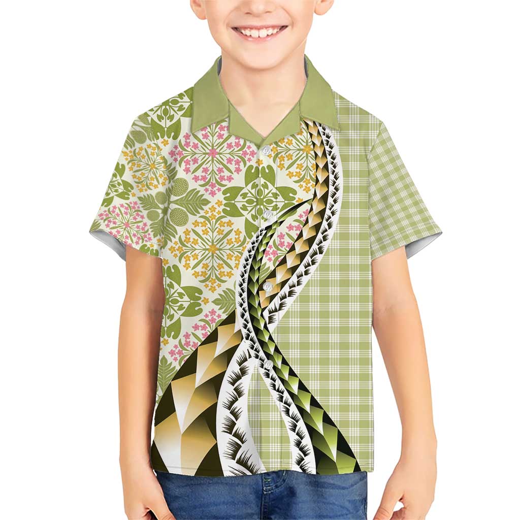 Aloha Vintage Palaka Floral Hawaiian Quilt Kid Hawaiian Shirt Omaomao Motif LT9 Kid Lime - Polynesian Pride