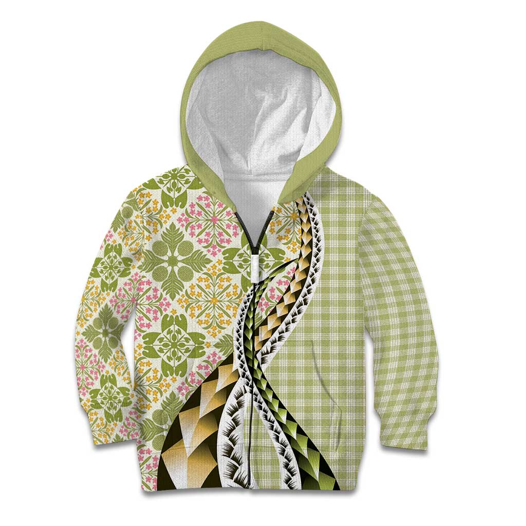 Aloha Vintage Palaka Floral Hawaiian Quilt Kid Hoodie Omaomao Motif LT9 Zip Hoodie Lime - Polynesian Pride