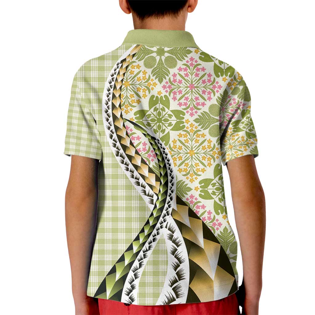 Aloha Vintage Palaka Floral Hawaiian Quilt Kid Polo Shirt Omaomao Motif LT9 - Polynesian Pride