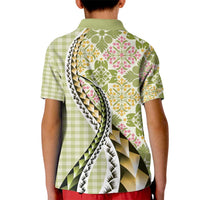 Aloha Vintage Palaka Floral Hawaiian Quilt Kid Polo Shirt Omaomao Motif LT9 - Polynesian Pride