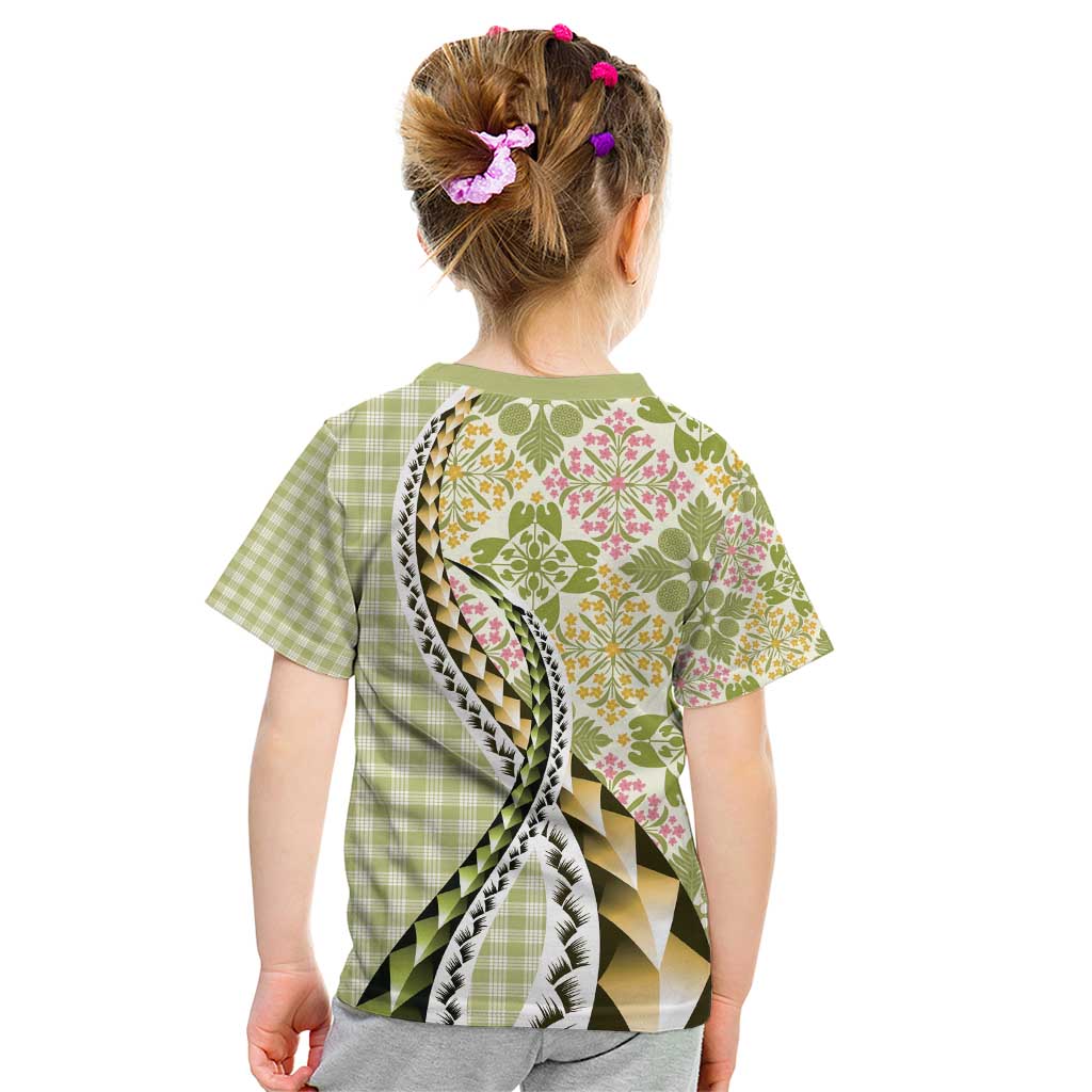 Aloha Vintage Palaka Floral Hawaiian Quilt Kid T Shirt Omaomao Motif LT9 - Polynesian Pride