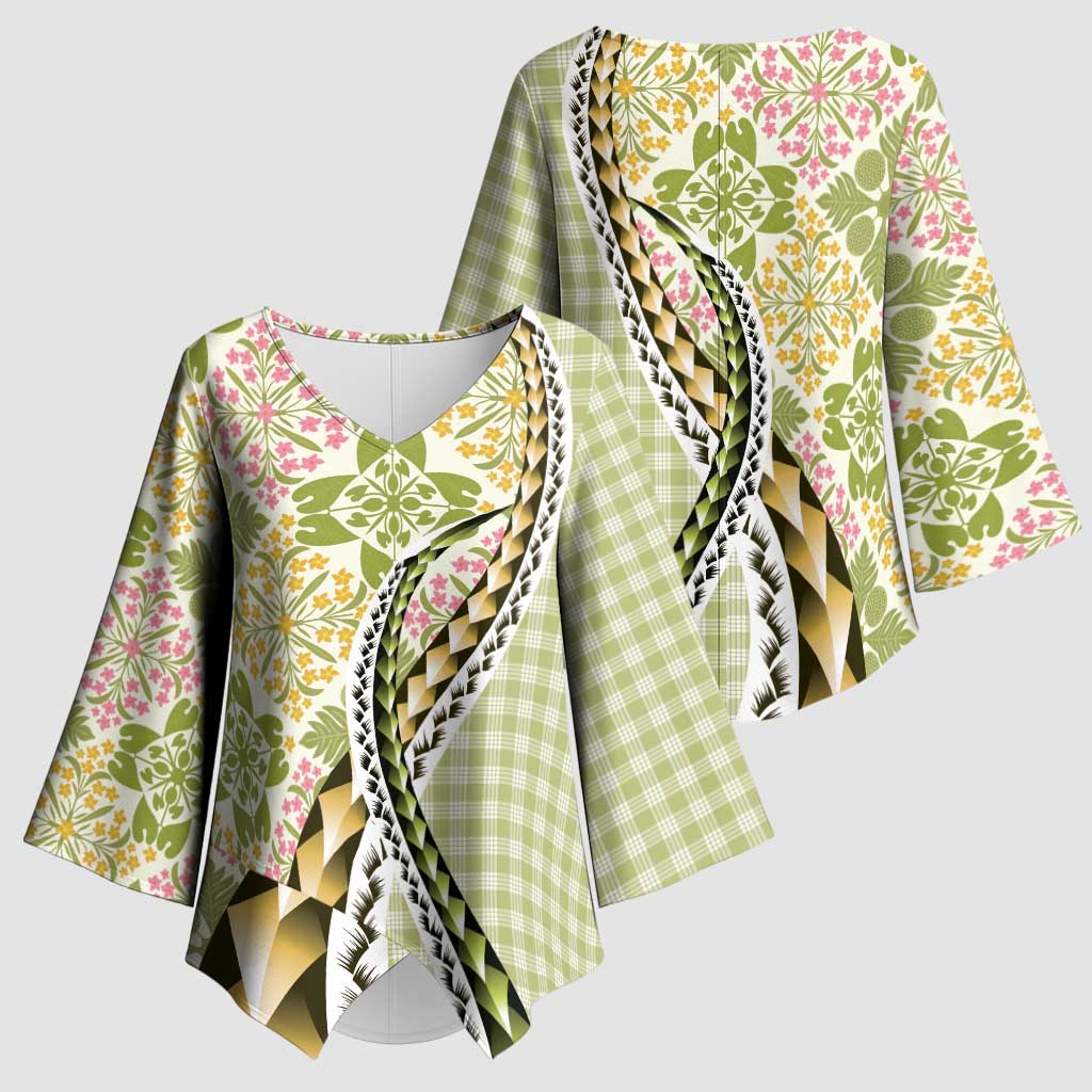 Aloha Vintage Palaka Floral Hawaiian Quilt Kimono Sleeve Blouse Omaomao Motif LT9 - Polynesian Pride
