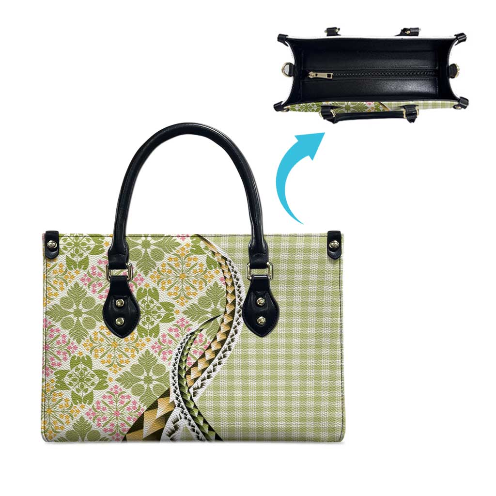 Aloha Vintage Palaka Floral Hawaiian Quilt Leather Bag Omaomao Motif - Polynesian Pride