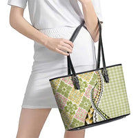 Aloha Vintage Palaka Floral Hawaiian Quilt Leather Tote Bag Omaomao Motif LT9 - Polynesian Pride