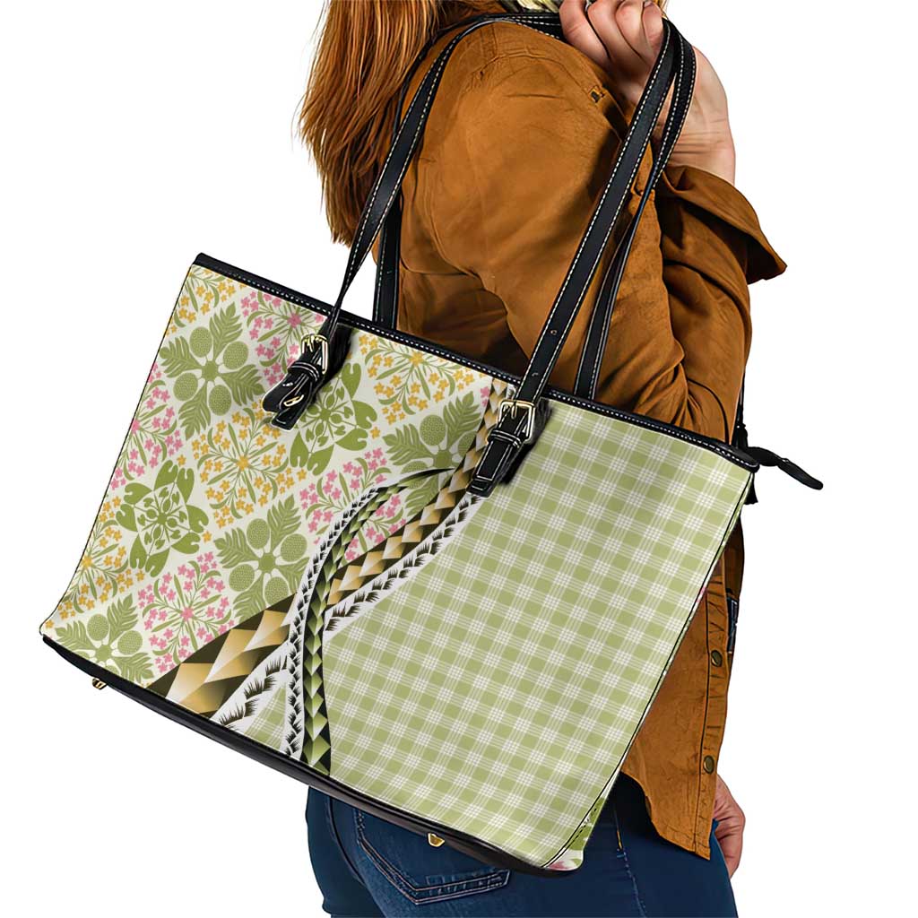 Aloha Vintage Palaka Floral Hawaiian Quilt Leather Tote Bag Omaomao Motif LT9 - Polynesian Pride