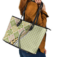 Aloha Vintage Palaka Floral Hawaiian Quilt Leather Tote Bag Omaomao Motif LT9 - Polynesian Pride