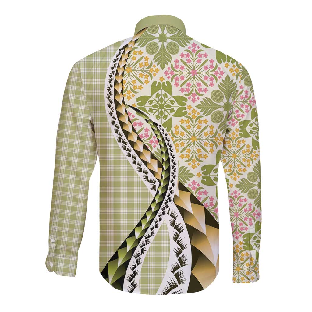 Aloha Vintage Palaka Floral Hawaiian Quilt Long Sleeve Button Shirt Omaomao Motif LT9 - Polynesian Pride