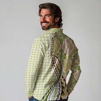 Aloha Vintage Palaka Floral Hawaiian Quilt Long Sleeve Polo Shirt Omaomao Motif LT9 - Polynesian Pride