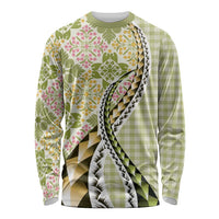 Aloha Vintage Palaka Floral Hawaiian Quilt Long Sleeve Shirt Omaomao Motif LT9 Unisex Lime - Polynesian Pride