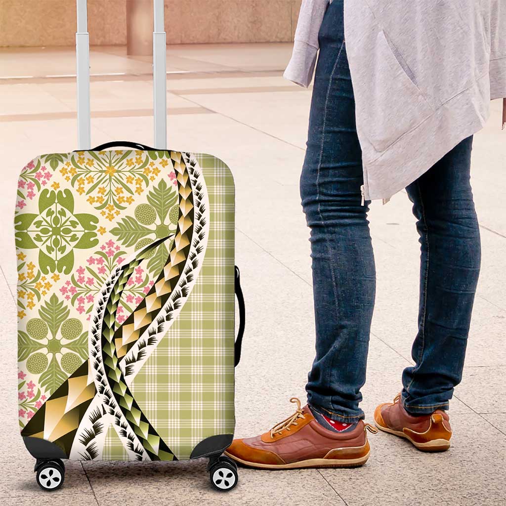 Aloha Vintage Palaka Floral Hawaiian Quilt Luggage Cover Omaomao Motif LT9 Lime - Polynesian Pride