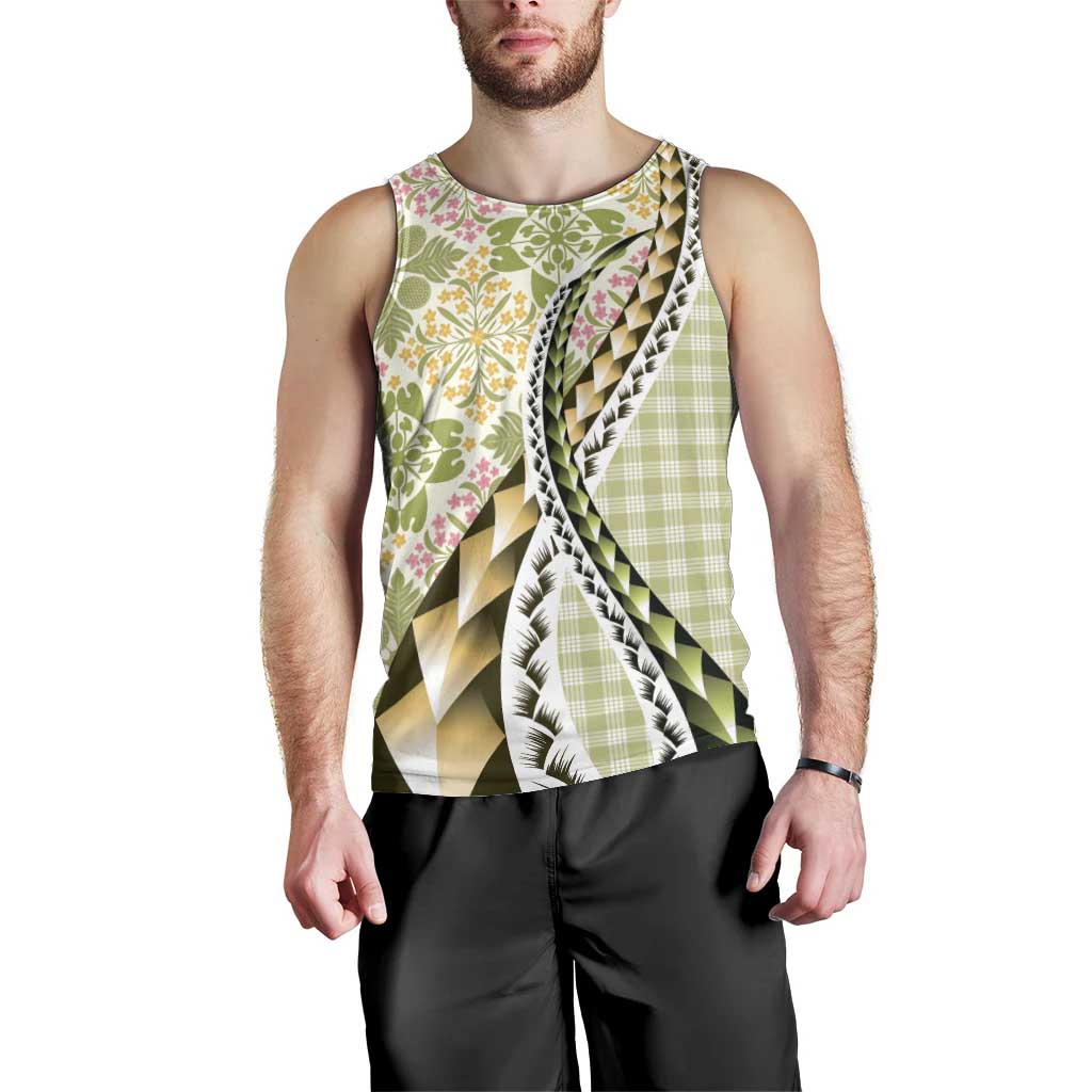 Aloha Vintage Palaka Floral Hawaiian Quilt Men Tank Top Omaomao Motif LT9 - Polynesian Pride