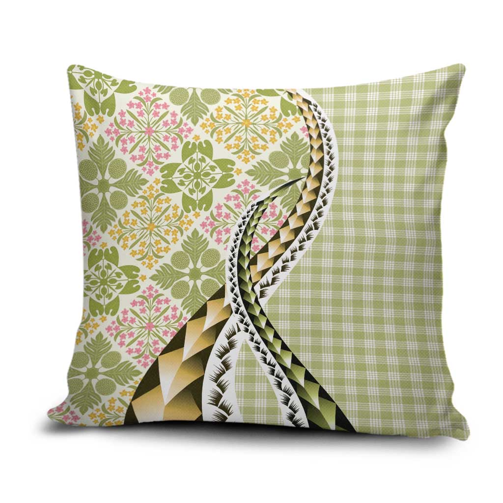 Aloha Vintage Palaka Floral Hawaiian Quilt Pillow Cover Omaomao Motif LT9 Lime - Polynesian Pride