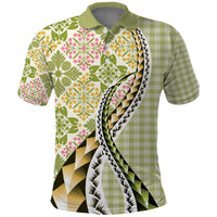 Aloha Vintage Palaka Floral Hawaiian Quilt Polo Shirt Omaomao Motif LT9 Lime - Polynesian Pride