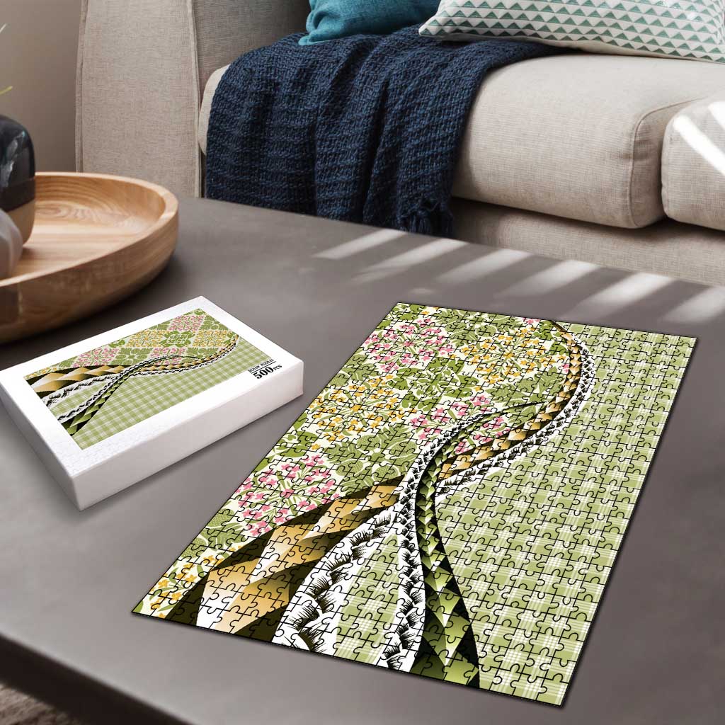 Aloha Vintage Palaka Floral Hawaiian Quilt Puzzle Omaomao Motif - Polynesian Pride