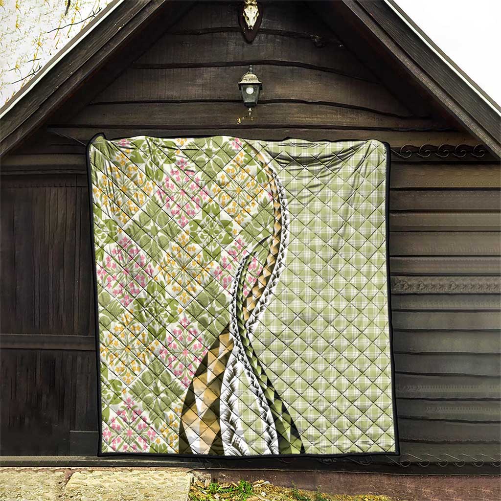 Aloha Vintage Palaka Floral Hawaiian Quilt Quilt Omaomao Motif - Polynesian Pride